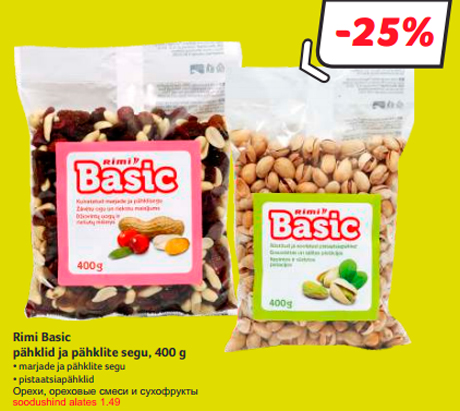 Rimi Basic pähklid ja pähklite segu, 400 g  -25%
