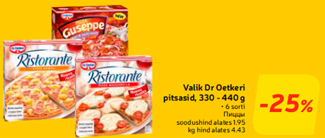 Valik Dr Oetkeri pitsasid, 330 - 440 g  -25%
