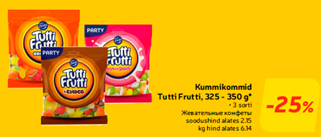 Kummikommid Tutti Frutti, 325 - 350 g*  -25%