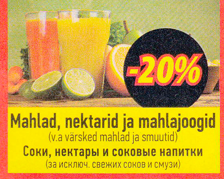 Mahlad, nektarid ja mahlajoogid  -20%