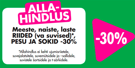 Meeste, naiste, laste RIIDED (va suvised)*, PESU JA SOKID -30%