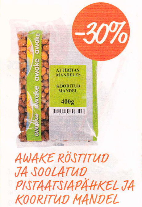 AWAKE RÖSTITUD JA SOOLATUD PISTAATSIAPÄHKEL JA KOORITUD MANDEL  -30%