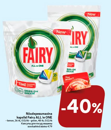 Nõudepesumasina  kapslid Fairy ALL in ONE  -40%