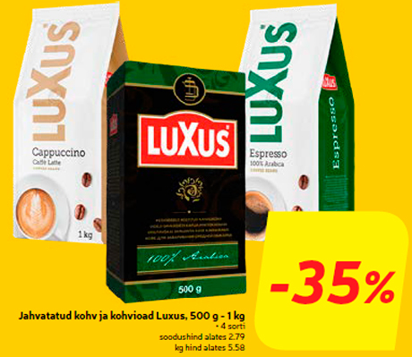Кофе молотый и кофе в зернах Luxus, 500 г - 1 кг -35%
