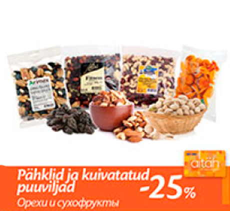 Pähklid ja kuivatatud puuviljad  -25%