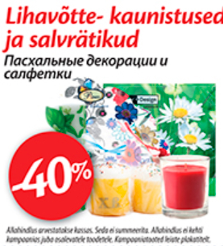 Lihavõtte- kaunistused ja salvrätikud  -40%