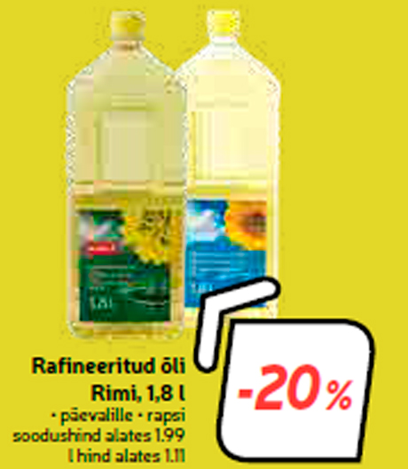 Рафинированное масло Rimi, 1,8 л  -20%
