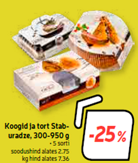 Торты и пирожные Staburadze, 300-950 г  -25%
