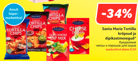 Santa Maria Tortilla krõpsud ja dipikastmesegud*  -34%