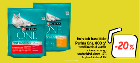 Kuivtoit kassidele Purina One, 800 g*  -20%