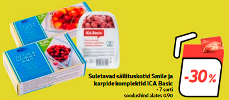 Suletavad säilituskotid Smile ja karpide komplektid ICA Basic  -30%