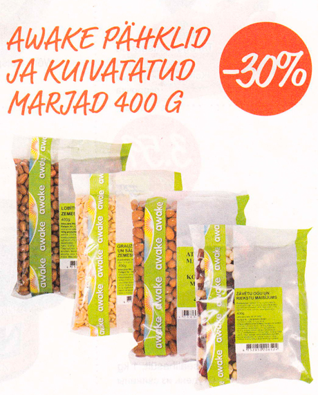 AWAKE PÄHKLID JA KUIVATATUD MARJAD 400 G -30%