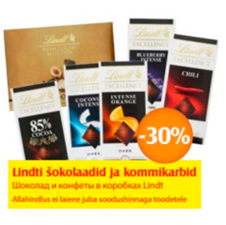 Lindti šokolaadid ja kommikarbid  -30%