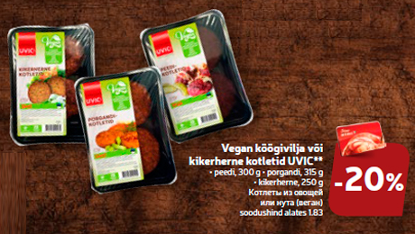 Vegan köögivilja või kikerherne kotletid UVIC** -20%