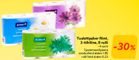 Tualettpaber Rimi, 3-kihiline, 8 rulli  -30%