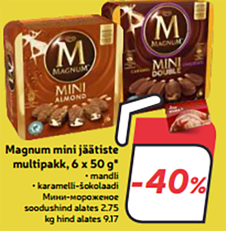 Magnum mini jäätiste multipakk, 6 x 50 g* -40%