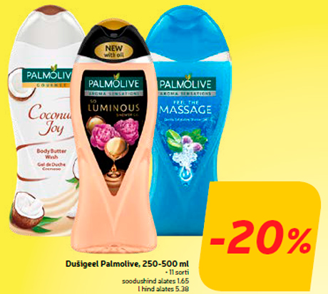 Dušigeel Palmolive, 250-500 ml  -20%
