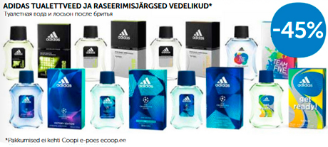 ADIDAS TUALETTVEED JA RASEERIMISJÄRGSED VEDELIKUD*  -45%