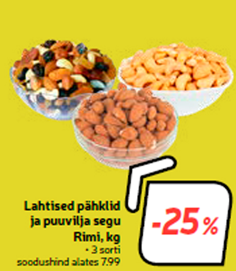 Сыпучие орехи и смесь сухофруктов Rimi, кг -25%
