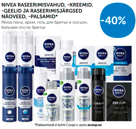 NIVEA RASEERIMISVAHUD, -KREEMID, -GEELID JA RASEERIMISJÄRGSED NÄOVEED, -PALSAMID*  -40%