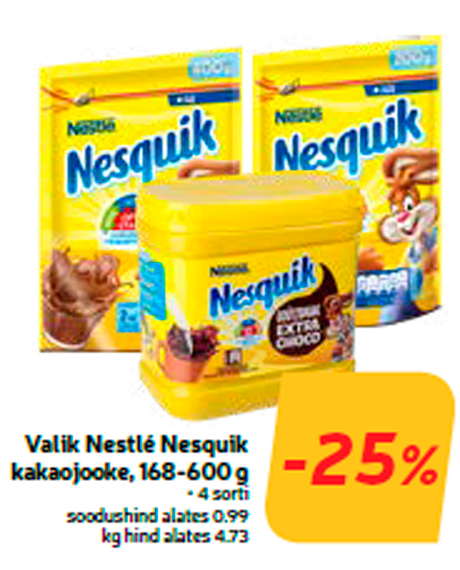Valik Nestlé Nesquik kakaojooke, 168-600 g  -25%

