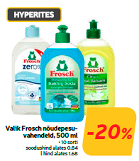 Valik Frosch nõudepesuvahendeid, 500 ml  -20%
