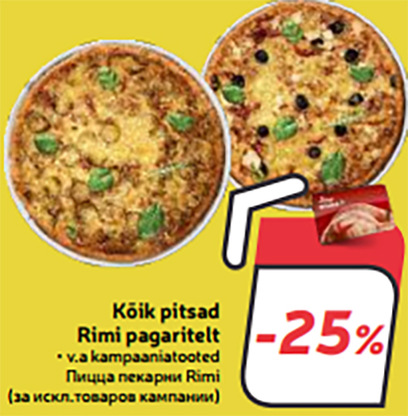 Kõik pitsad Rimi pagaritelt -25%