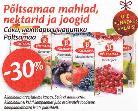 Соки, нектары и напитки  Põltsamaa -30%