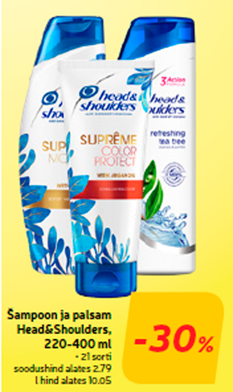 Шампунь и бальзам Head&Shoulders, 220-400 мл  -30%
