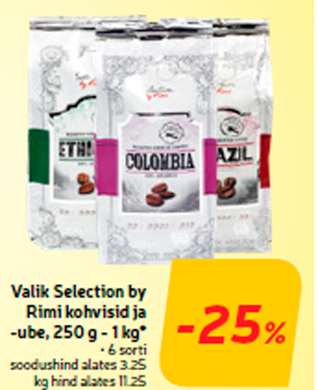 Выбор кофе и кофезерен Selection by Rimi, 250 г - 1 кг *  -25%
