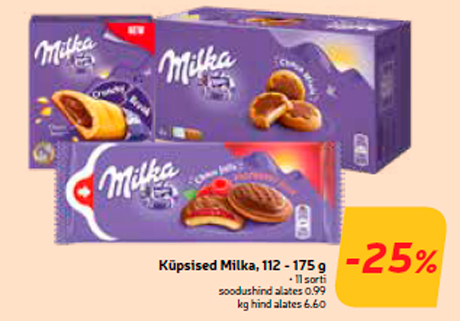 Küpsised Milka, 112 - 175 g  -25%
