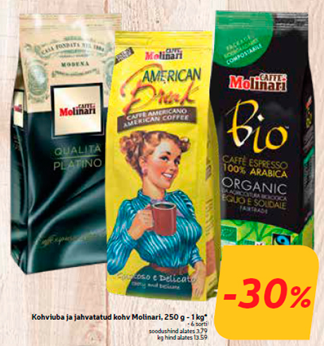 Kohviuba ja jahvatatud kohv Molinari, 250 g - 1 kg*  -30%
