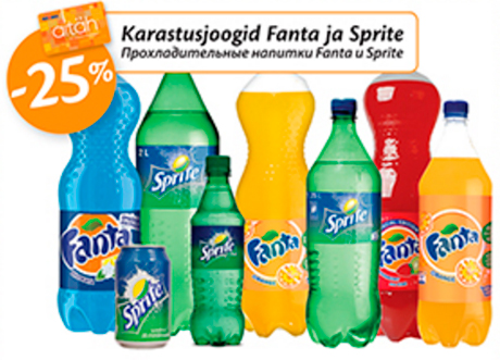 Прохладительные напитки Fanta и Sprite  -25%