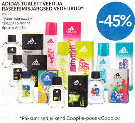 ADIDAS TUALETTVEED JA RASEERIMISJÄRGSED VEDELIKUD*  -45%