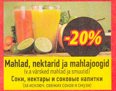 Mahlad, nektarid ja mahlajoogid  -20%
