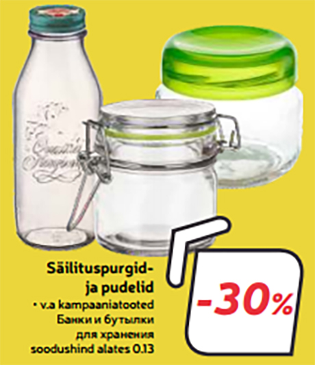 Säilituspurgid ja pudelid -30%