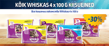 Все кошачьи лакомства Whiskas 4 x 100 г -30%