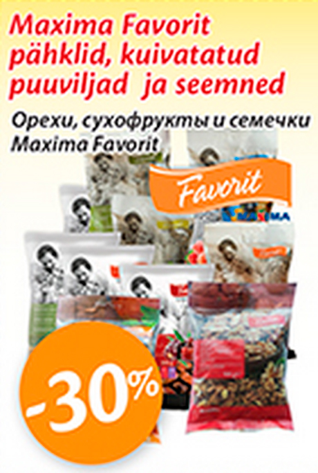 Maxima Favorit pähklid, kuivatatud puuviljad ja seemned  -30%