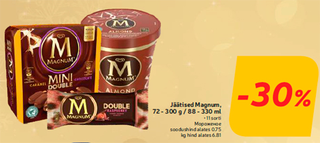 Jäätised Magnum, 72 - 300 g / 88 - 330 ml  -30%