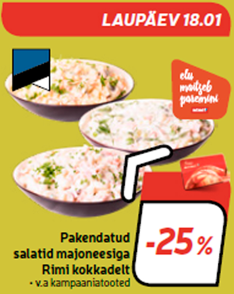 Pakendatud salatid majoneesiga Rimi kokkadelt -25%
