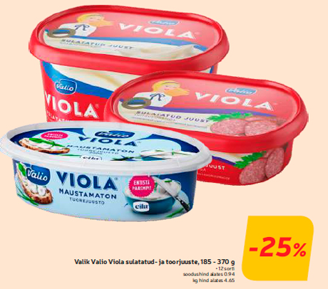 Выбор плавленого и сырого сыра Valio Viola, 185 - 370 г -25%