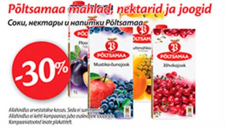 Соки, нектары и напитки Põltsamaa  -30%