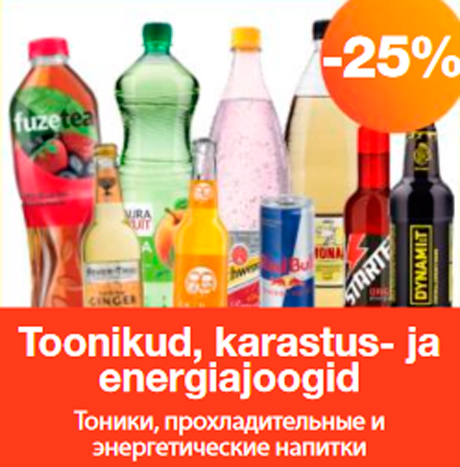 Toonikud, karastus- ja energiajoogid  -25%