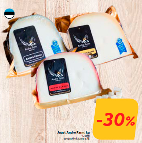 Juust Andre Farm, kg  -30%
