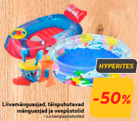 Liivamänguasjad, täispuhutavad mänguasjad ja veepüstolid  -50%
