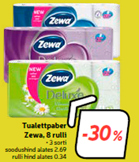 Туалетная бумага Zewa, 8 рулонов  -30%
