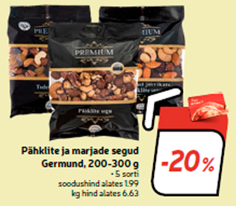 Pähklite ja marjade segud  Germund, 200-300 g  -20%