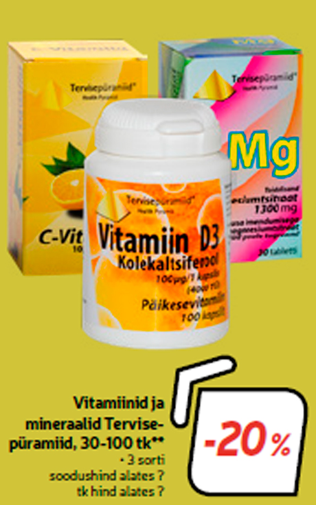 Vitamiinid ja mineraalid Tervisepüramiid, 30-100 tk** -20%