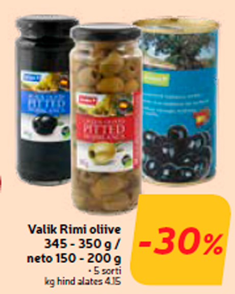 Выбор оливок Rimi 345 - 350 г / нетто 150 - 200 г -30%