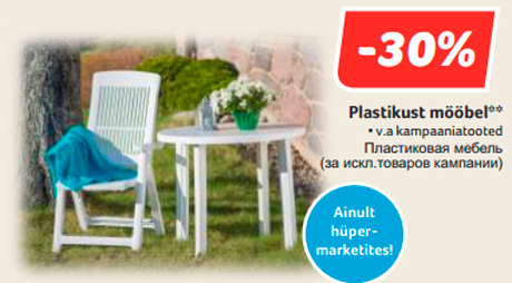 Plastikust mööbel**  -30%